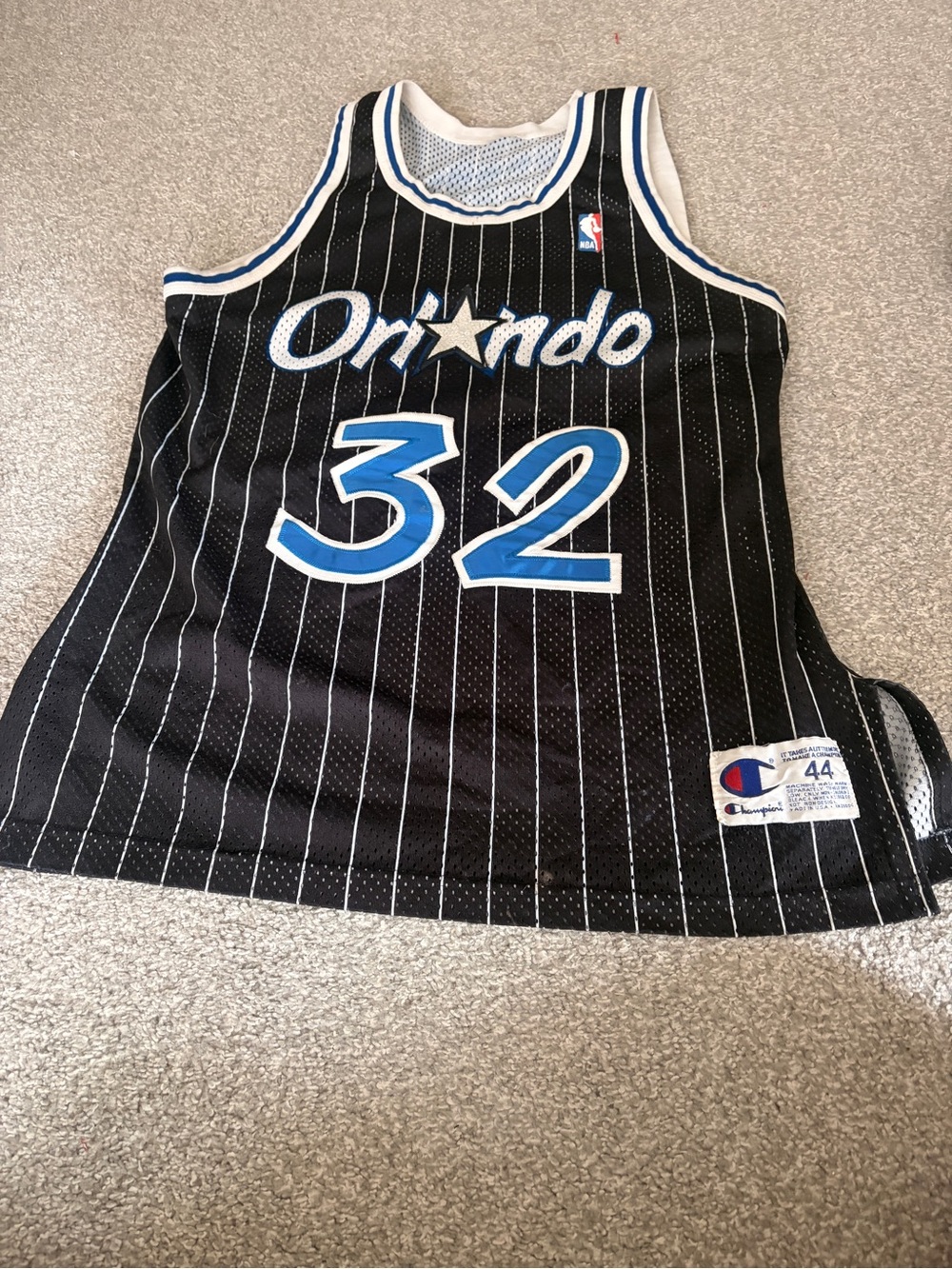 vintage Champion x Orlando Magic Shaq Pinstripe Basketball Jersey